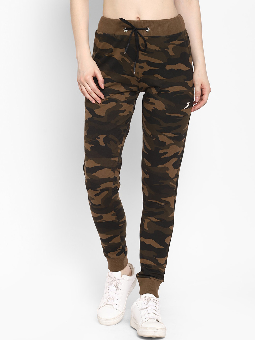 

SAPPER Women Black & Brown Camouflage Printed Slim-Fit Joggers