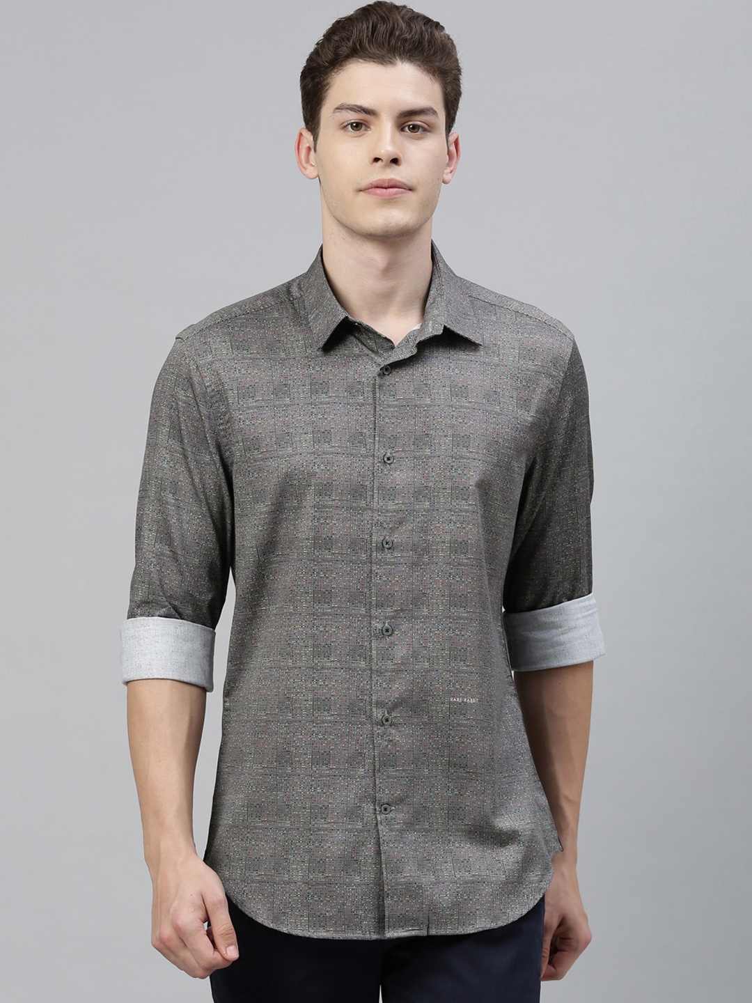 

RARE RABBIT Men Zamba-2 Micro Checked Shirt, Grey