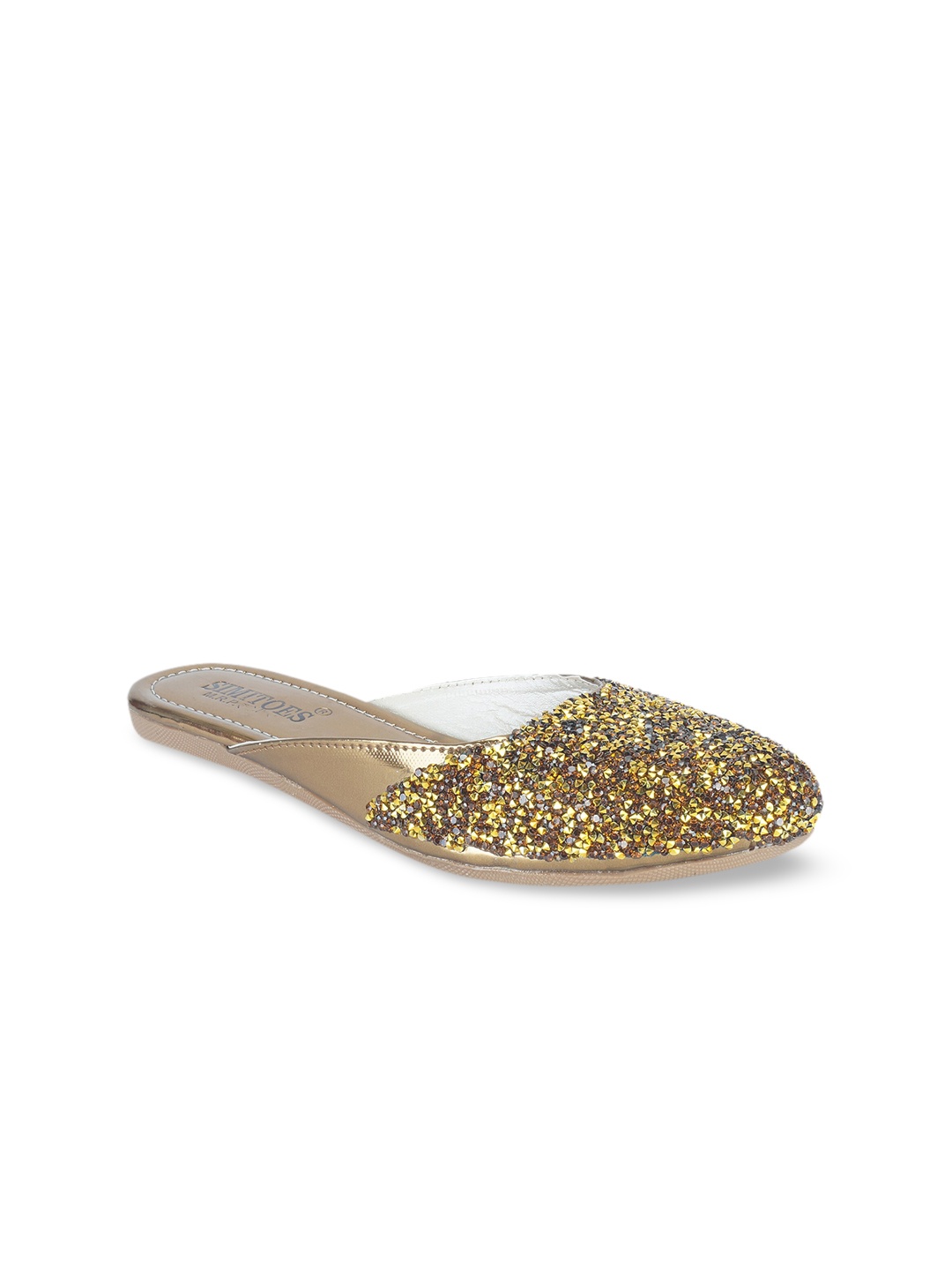 

The Desi Dulhan Women Gold-Toned Embellished Party Mules Flats