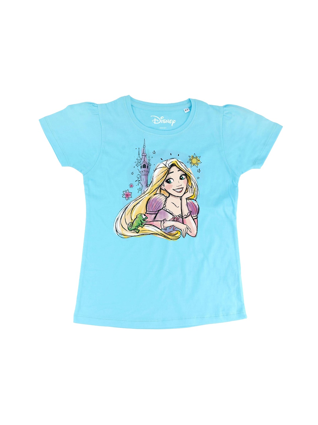 

Disney by Wear Your Mind Turquoise Blue Puff Sleeve Disney Princess Regular Cotton Top