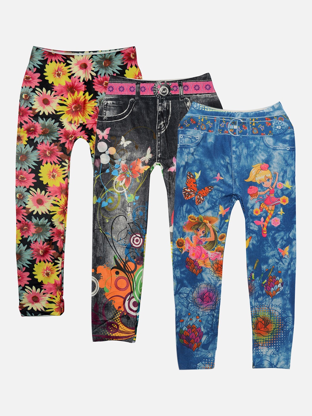 

TINY HUG Girls Multicoloured Pack of 3 Printed Leggings, Multi