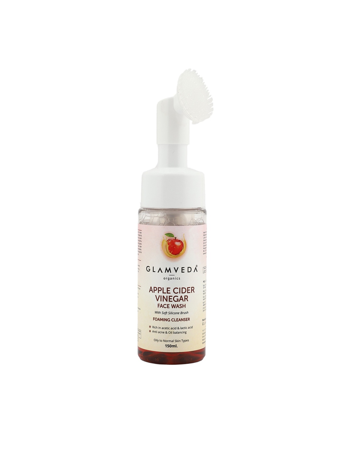 

GLAMVEDA Apple Cider Vinegar Face Wash With Soft Silicone Brush 150ml, Red
