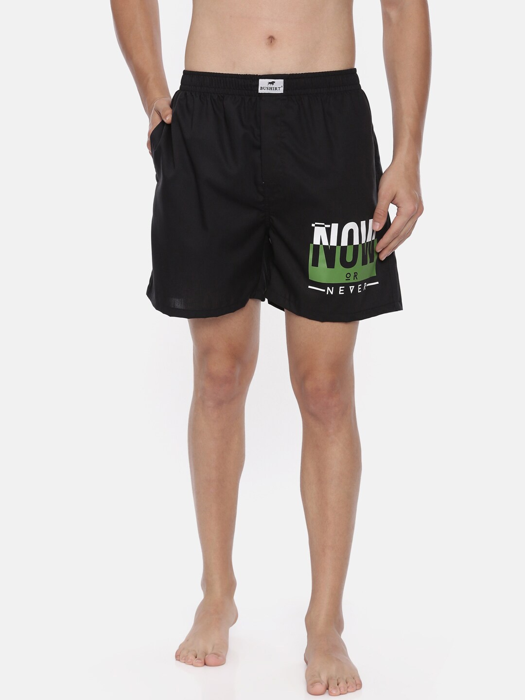 

Bushirt Men Black & Green Now Or Never Printed Pure Cotton Boxer BX00136