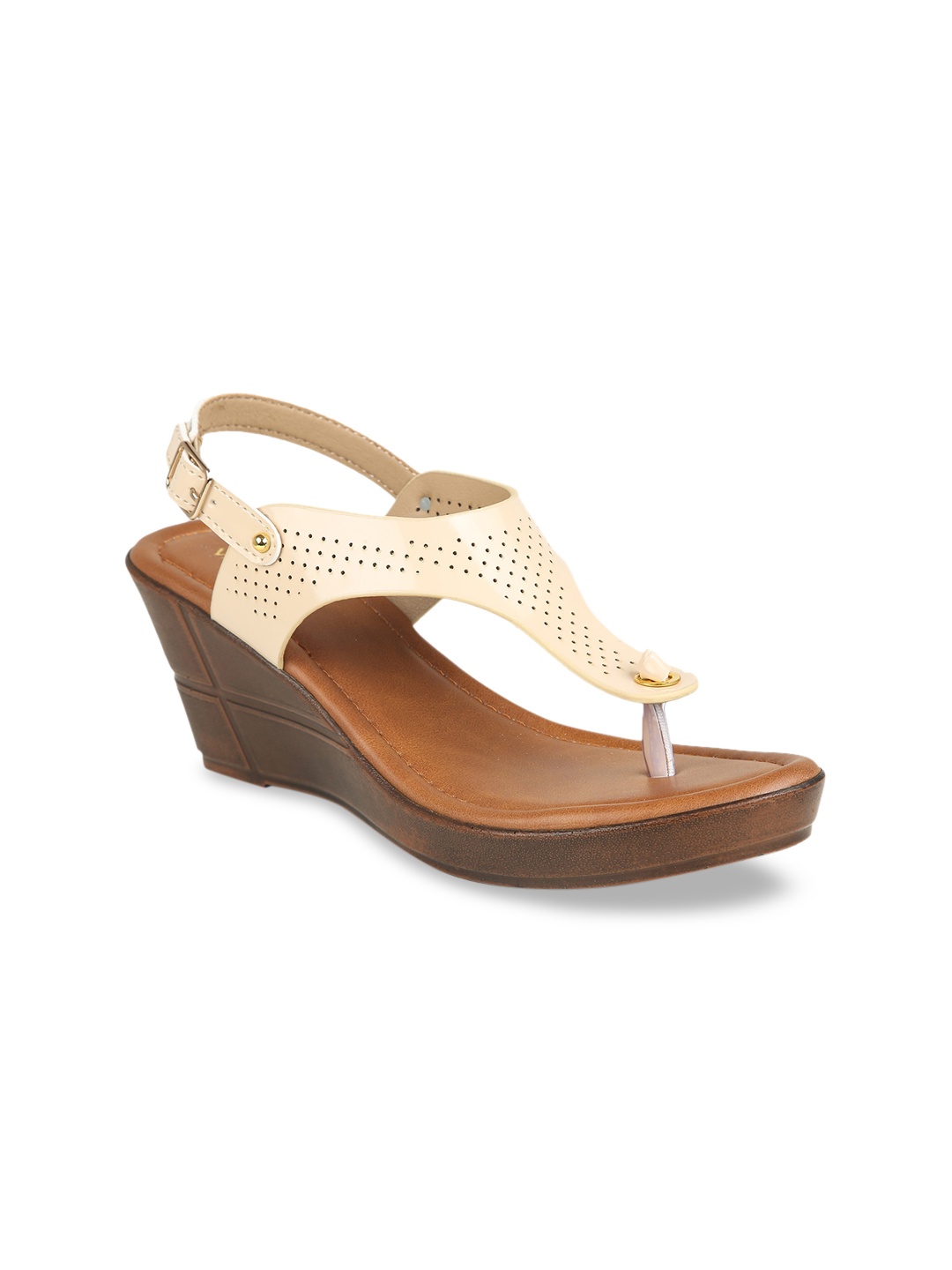 

VALIOSAA Cream-Coloured Textured Wedge Heels