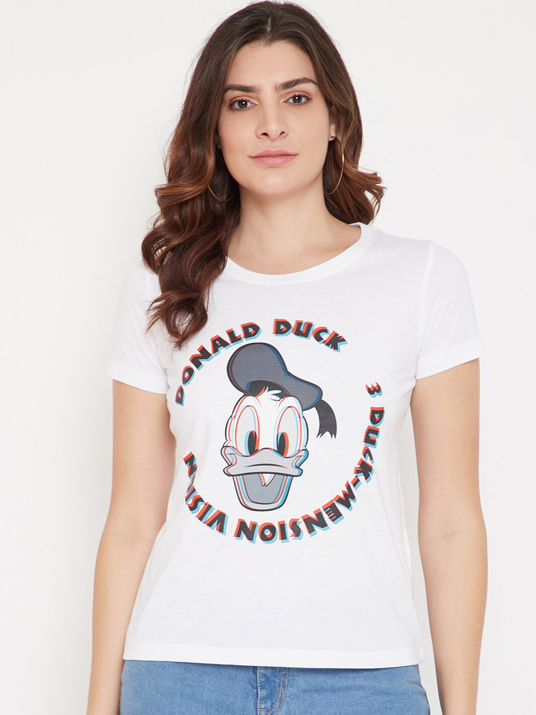 

Disney by Wear Your Mind Women White Grey Donald Duck Printed Cotton Pure Cotton T-shirt