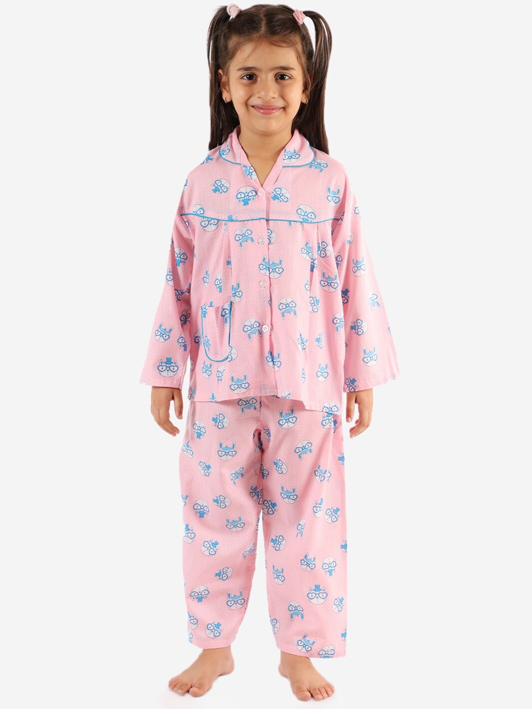 

KID1 Boys Pink & Turquoise Blue Printed Night suit