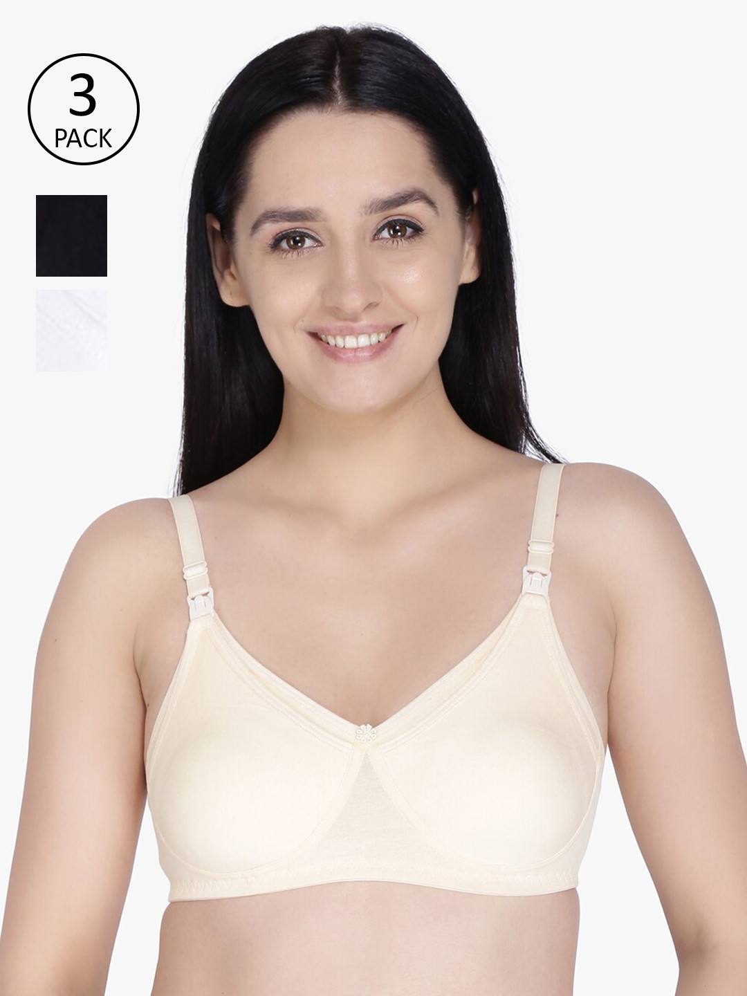 

Anoma White & Cream-Coloured Pack of 3 Maternity Bra Full Coverage