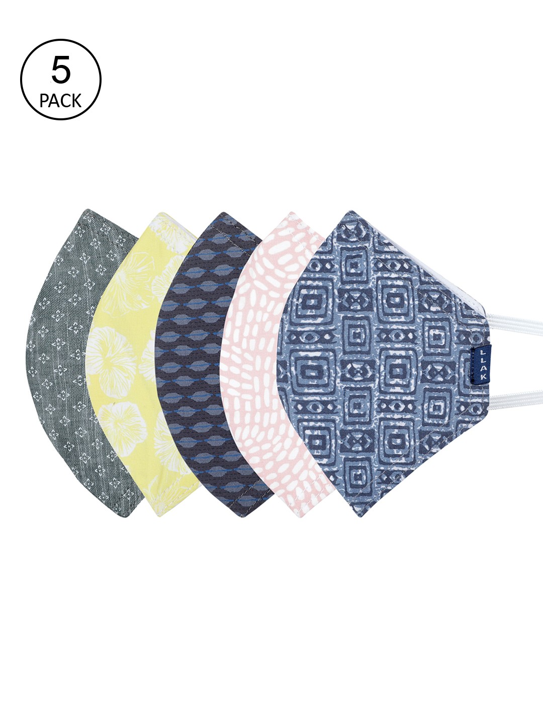 

Llak Jeans Pack Of 5 Printed 3-Ply Reusable Cloth Masks, Grey