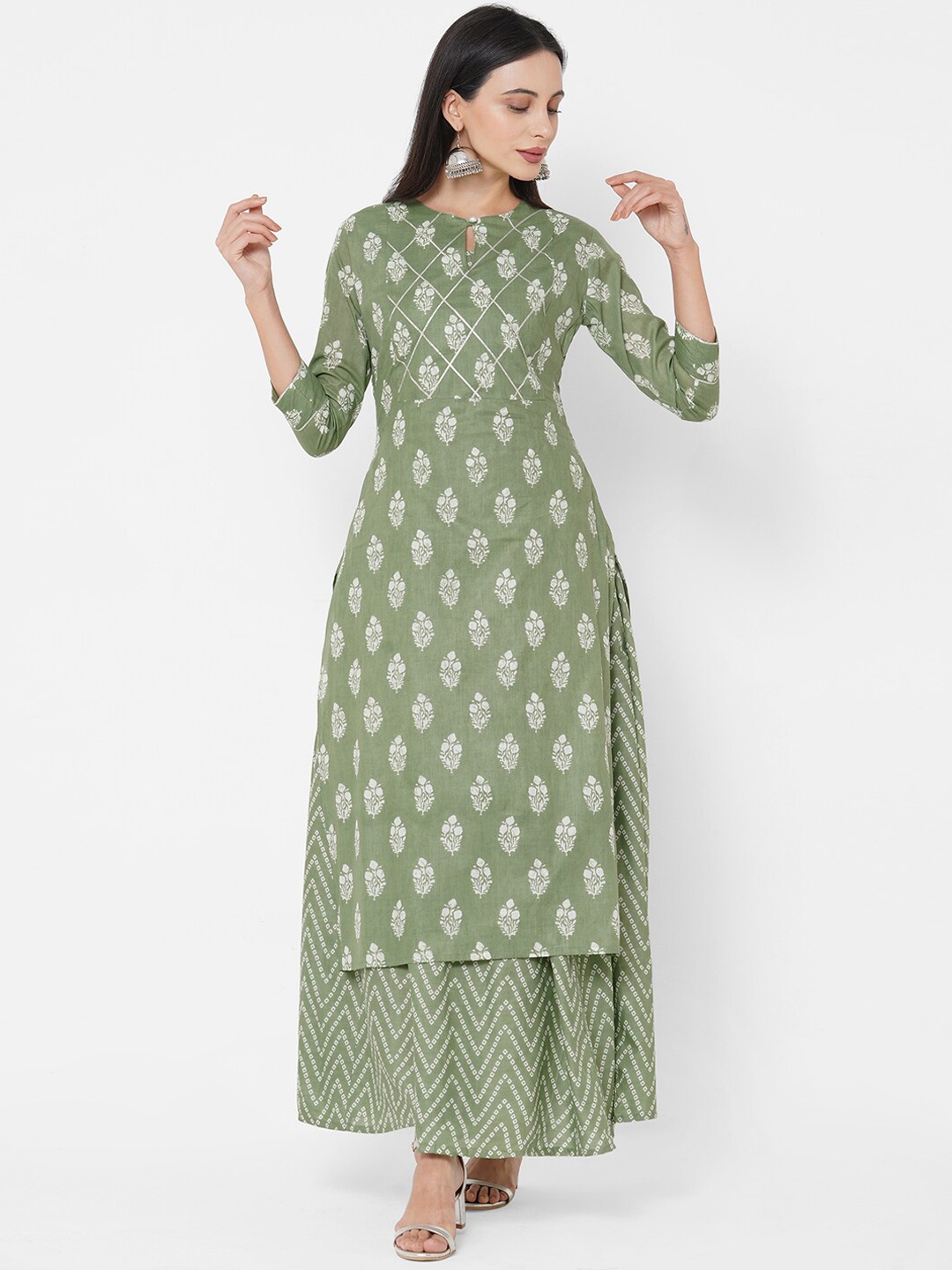 

FASHOR Women Green Ethnic Motifs Printed Kurta