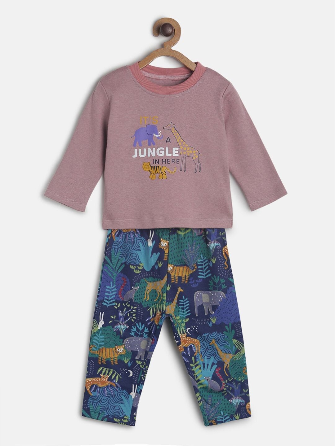 MINI KLUB Boys Nude & Green Printed T-shirt with Pyjamas