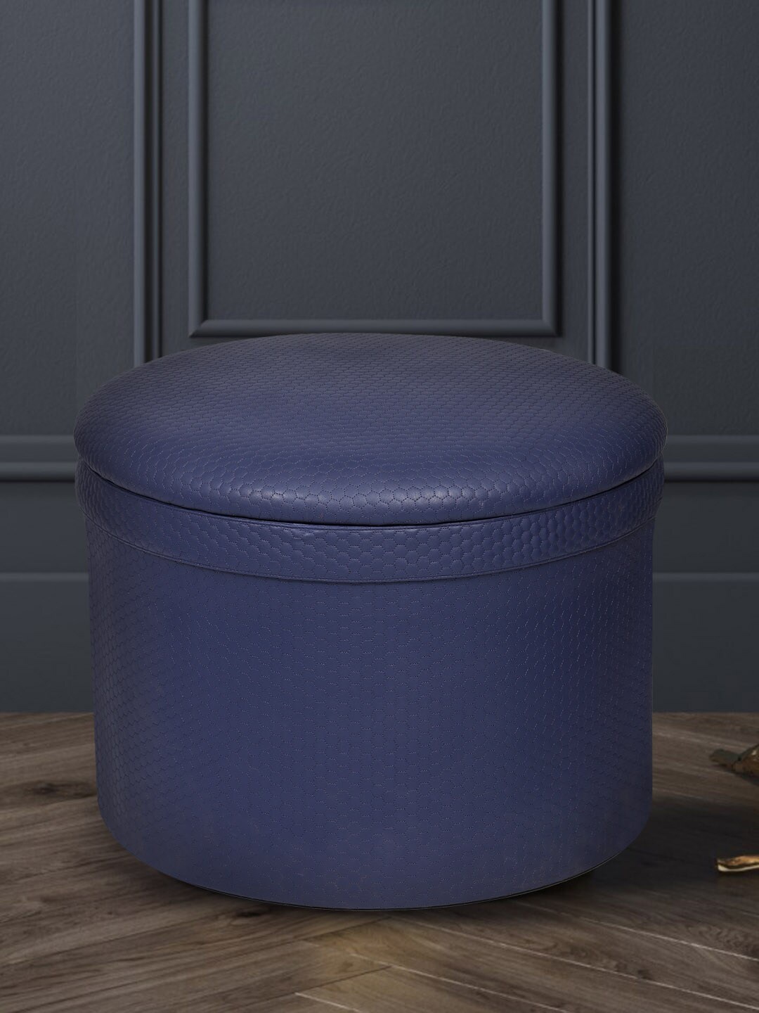 

IMUR Blue Solid Leather Pouffes