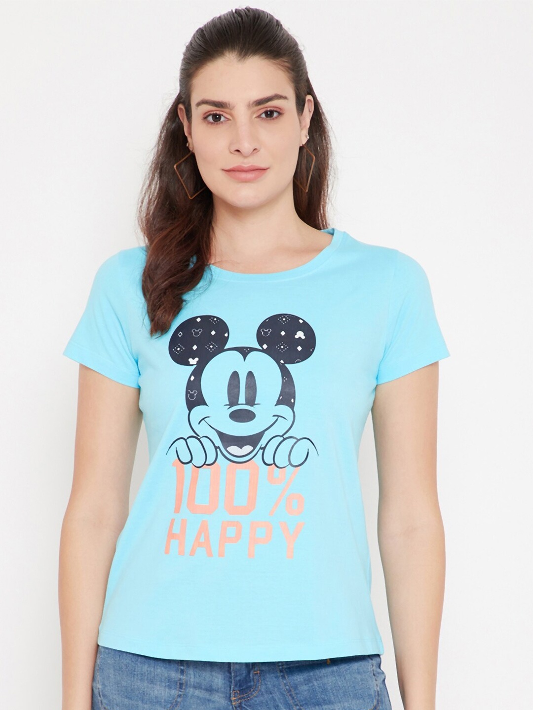 

Disney by Wear Your Mind Women Blue Mickey Mouse Printed T-shirt