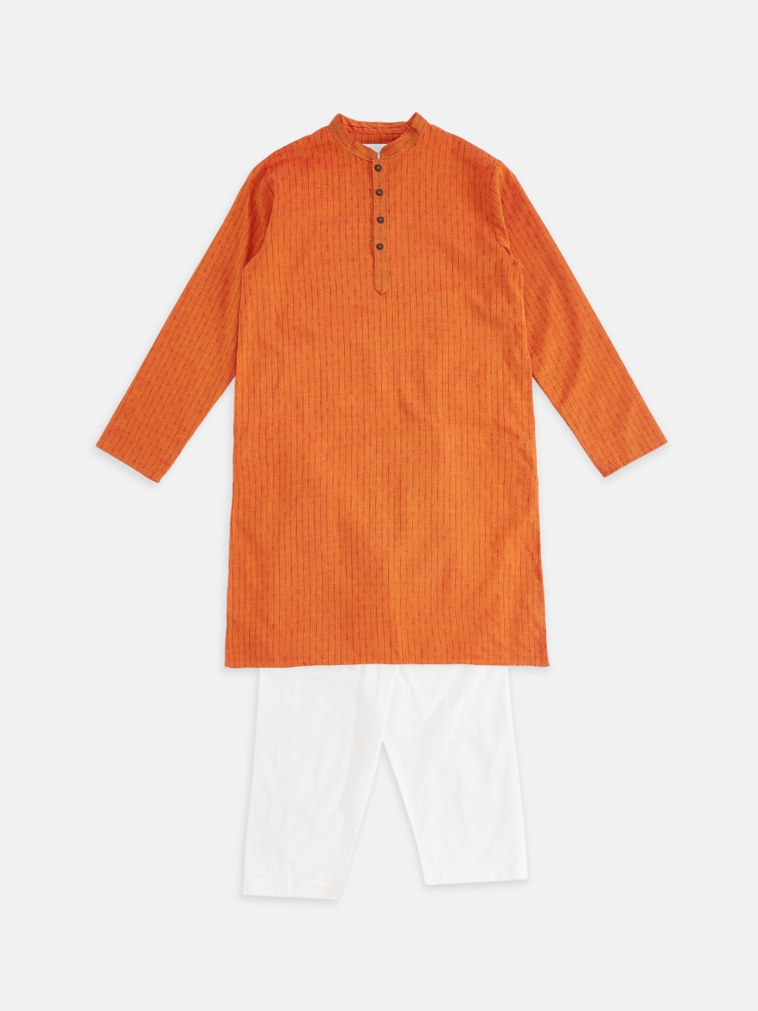 

indus route by Pantaloons Boys Rust Striped Pure Cotton Kurta with Pyjamas