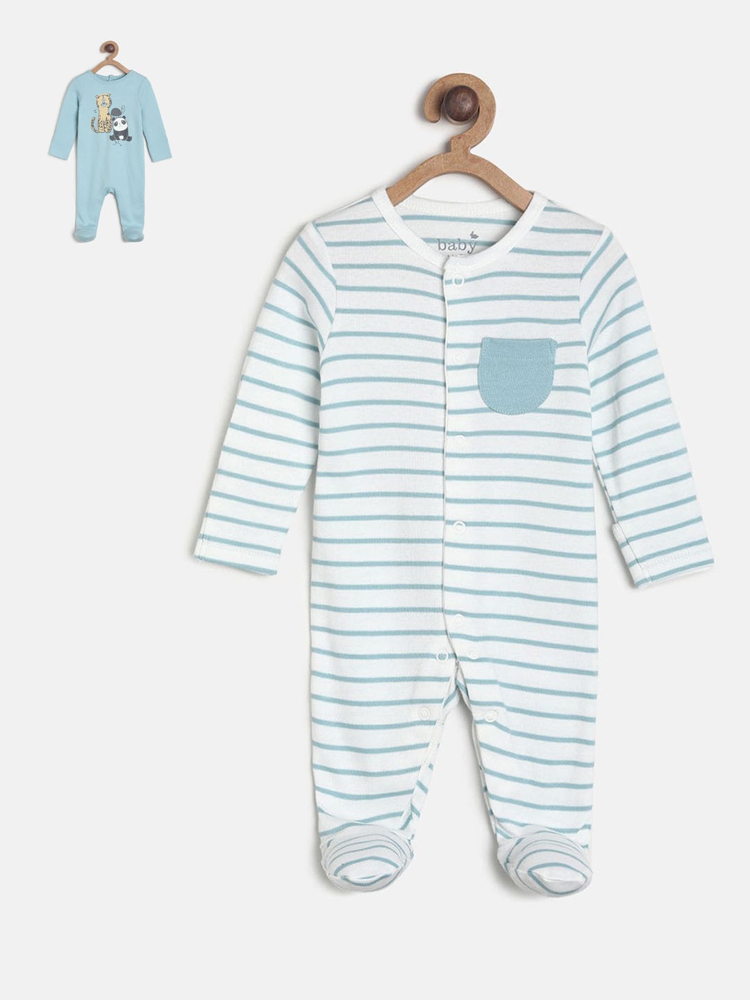 MINI KLUB Boys Pack Of 2 Pure Organic Cotton Sleepsuits, Blue