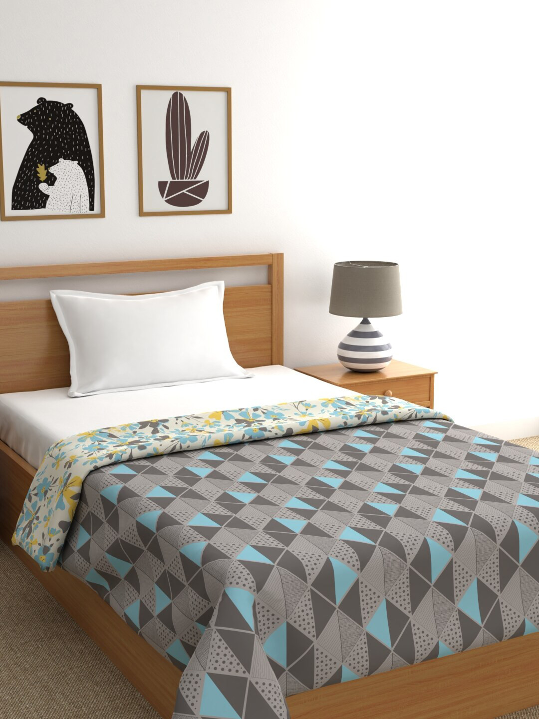 

MYTRIDENT Grey Yellow Microfiber AC Room Single Bed Dohar