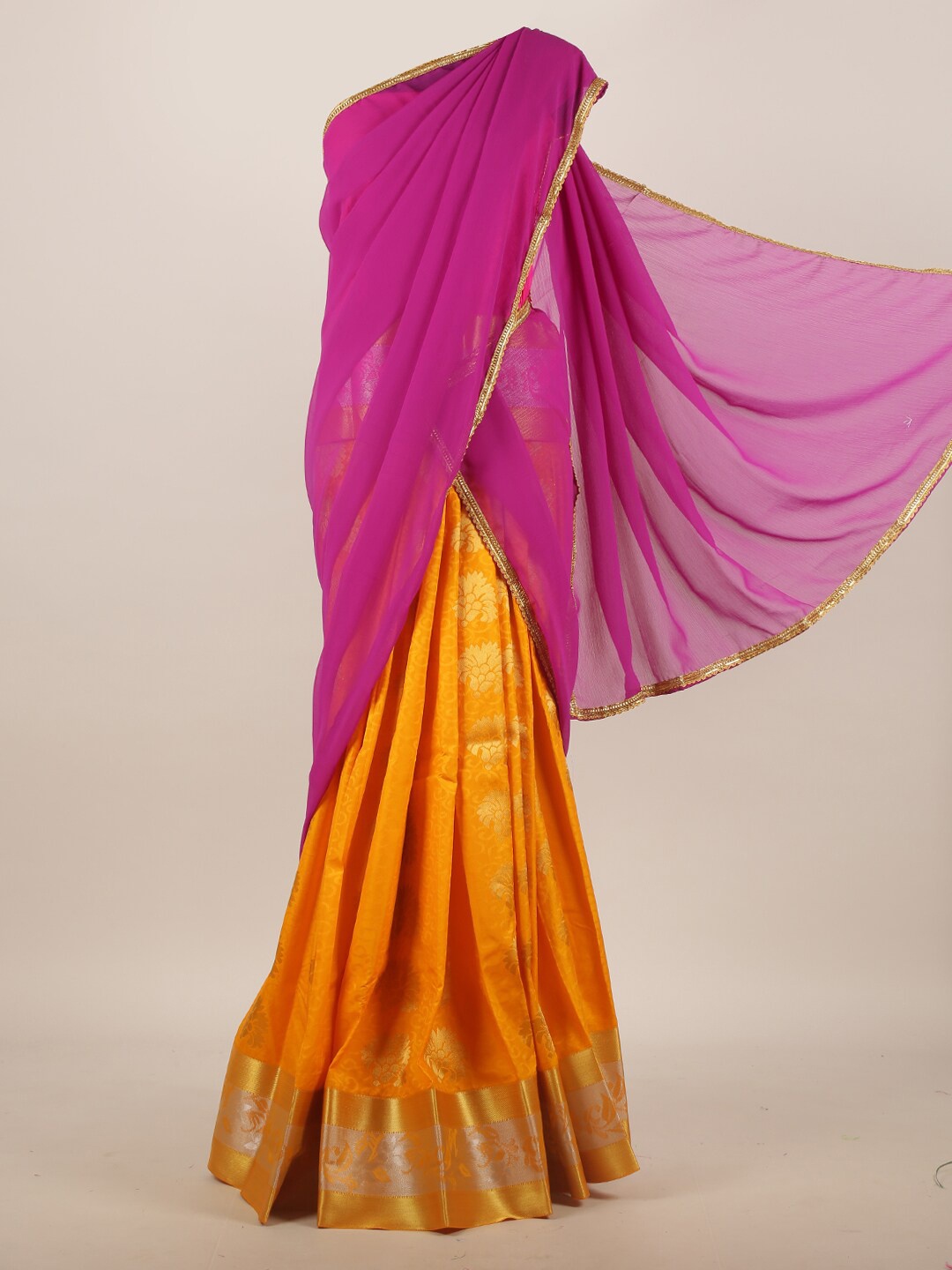 

Pothys Pink & Orange Ethnic Motifs Zari Saree