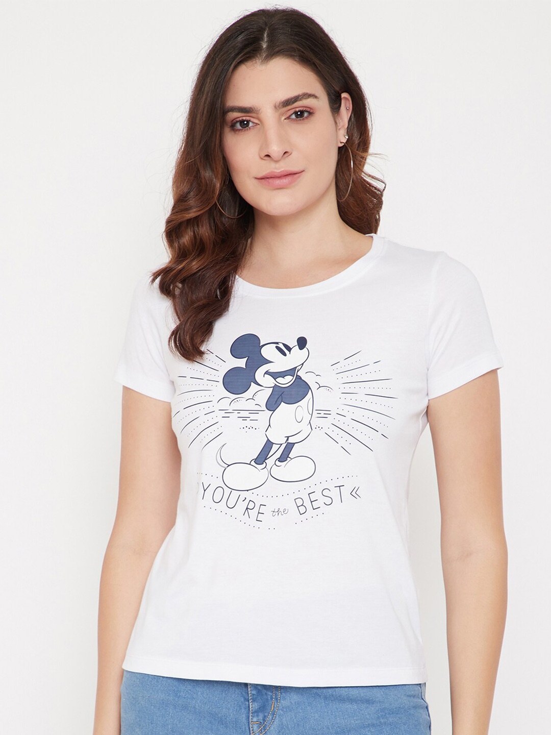 

Disney by Wear Your Mind Women White & Blue Mickey Mouse Printed T-shirt