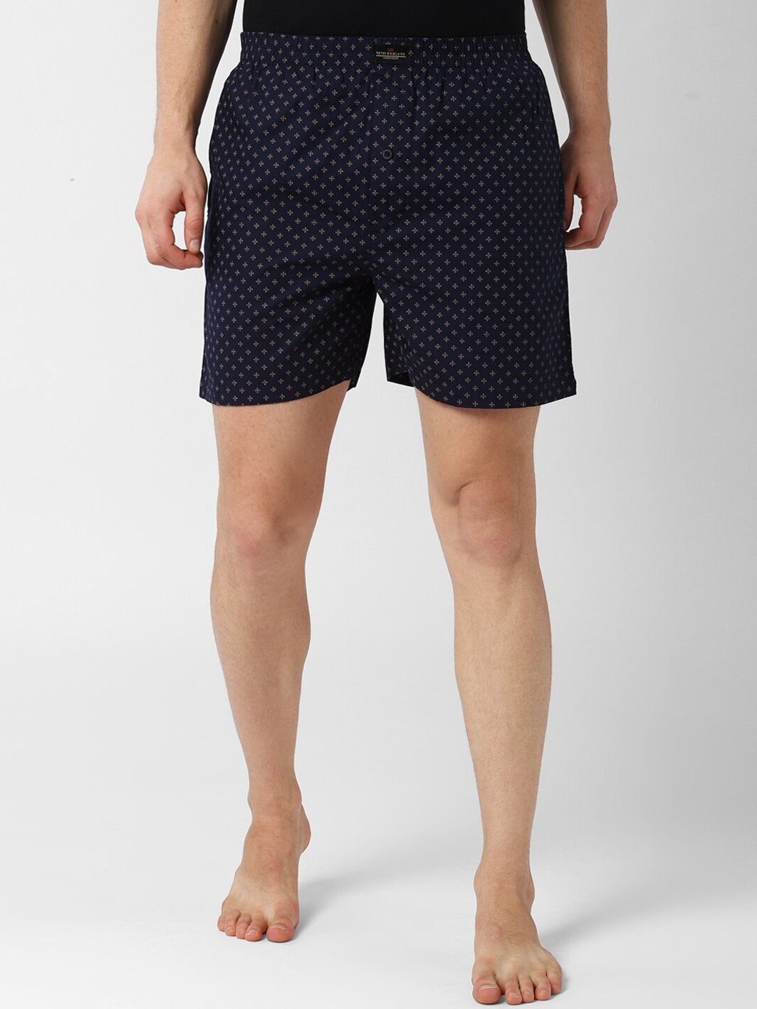 

Peter England Men Navy Blue & Beige Printed Cotton Boxers PI52099821