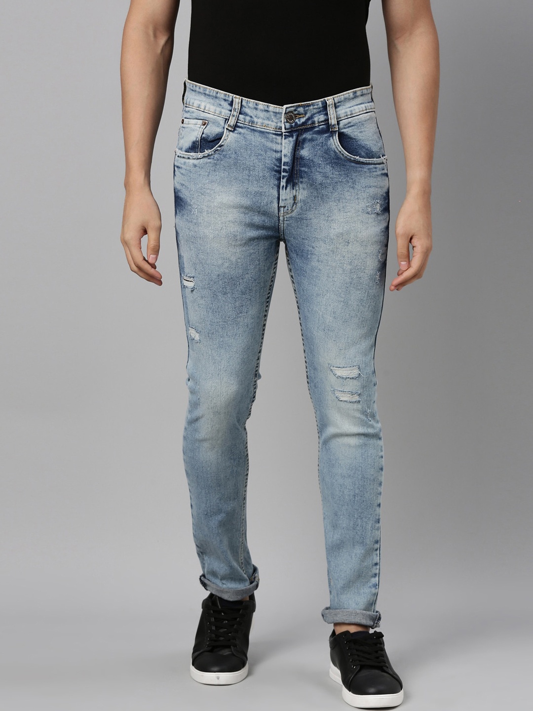 

CINOCCI Men Blue Slim Fit Mildly Distressed Heavy Fade Jeans