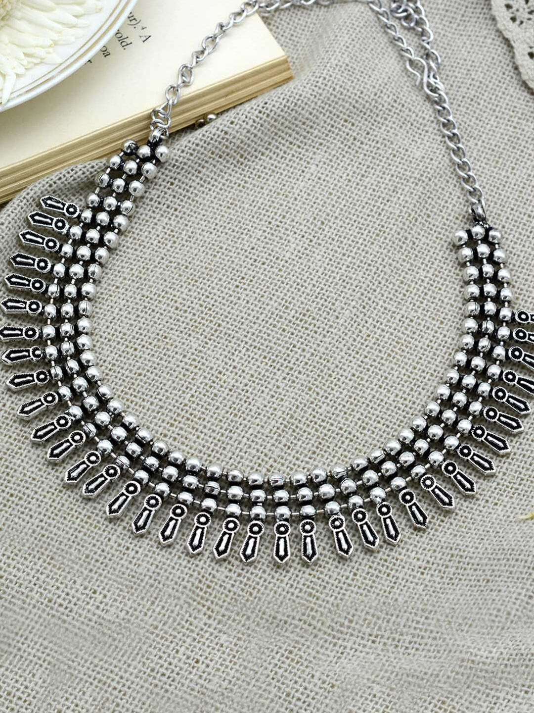 

TEEJH Silver German Silver Silver-Plated Oxidised Necklace