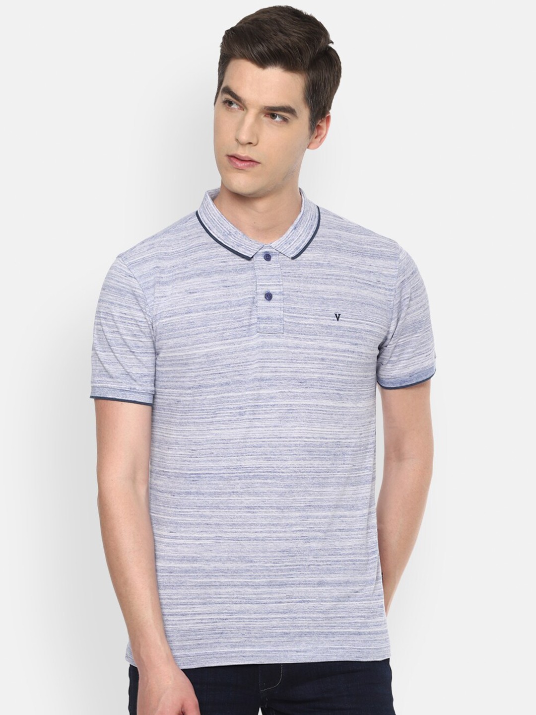

Van Heusen Sport Men Blue Striped Henley Neck Applique T-shirt