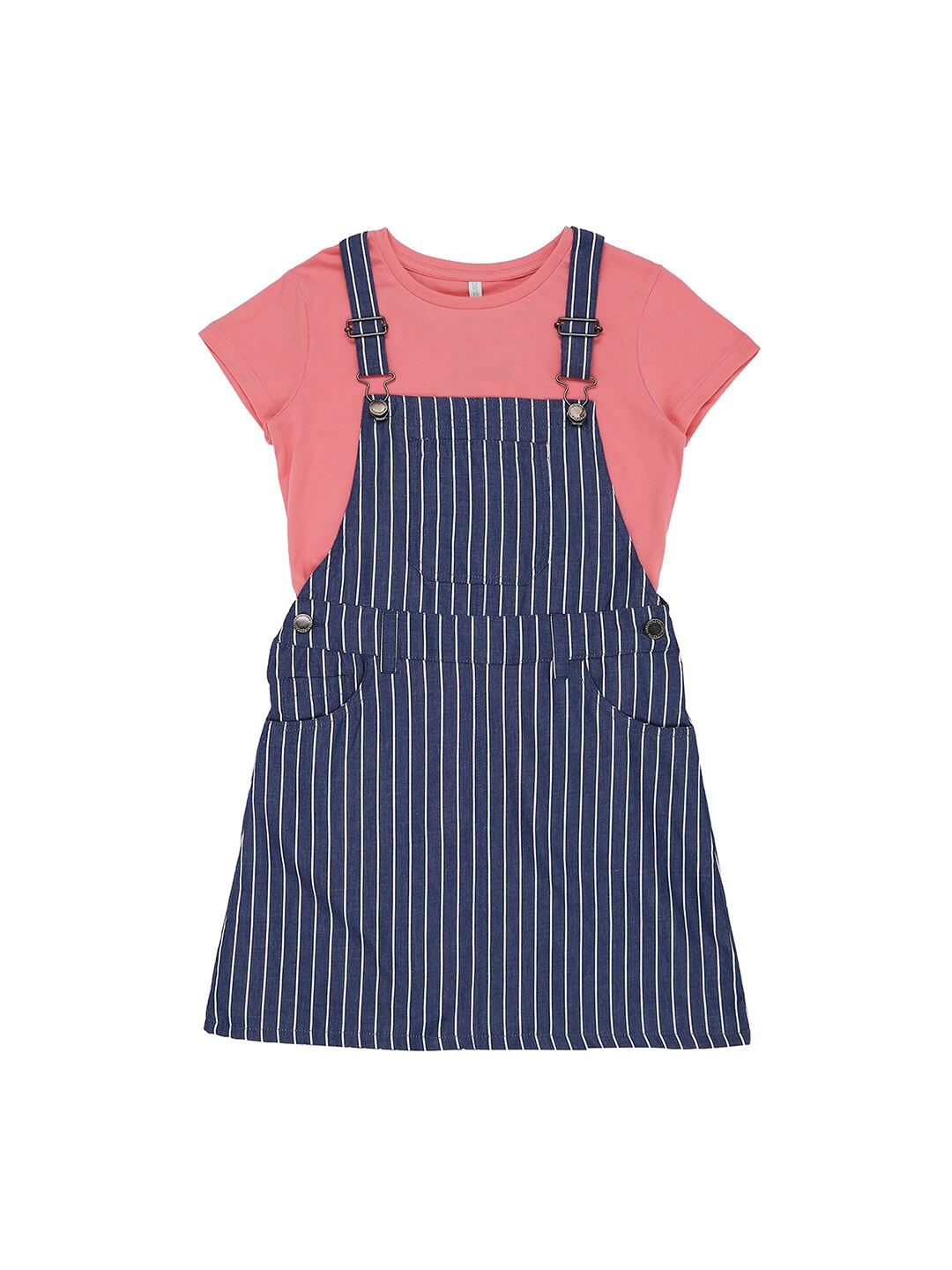

Pantaloons Junior Girls Pink T-shirt with Dungaree Skirt, Navy blue
