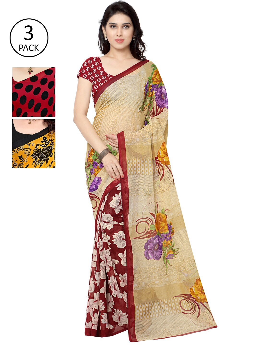 

KALINI Pack Of 3 Red & Black Saree