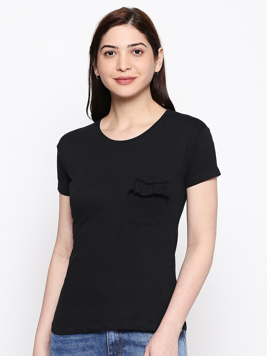 

People Women Black Slim Fit T-shirt