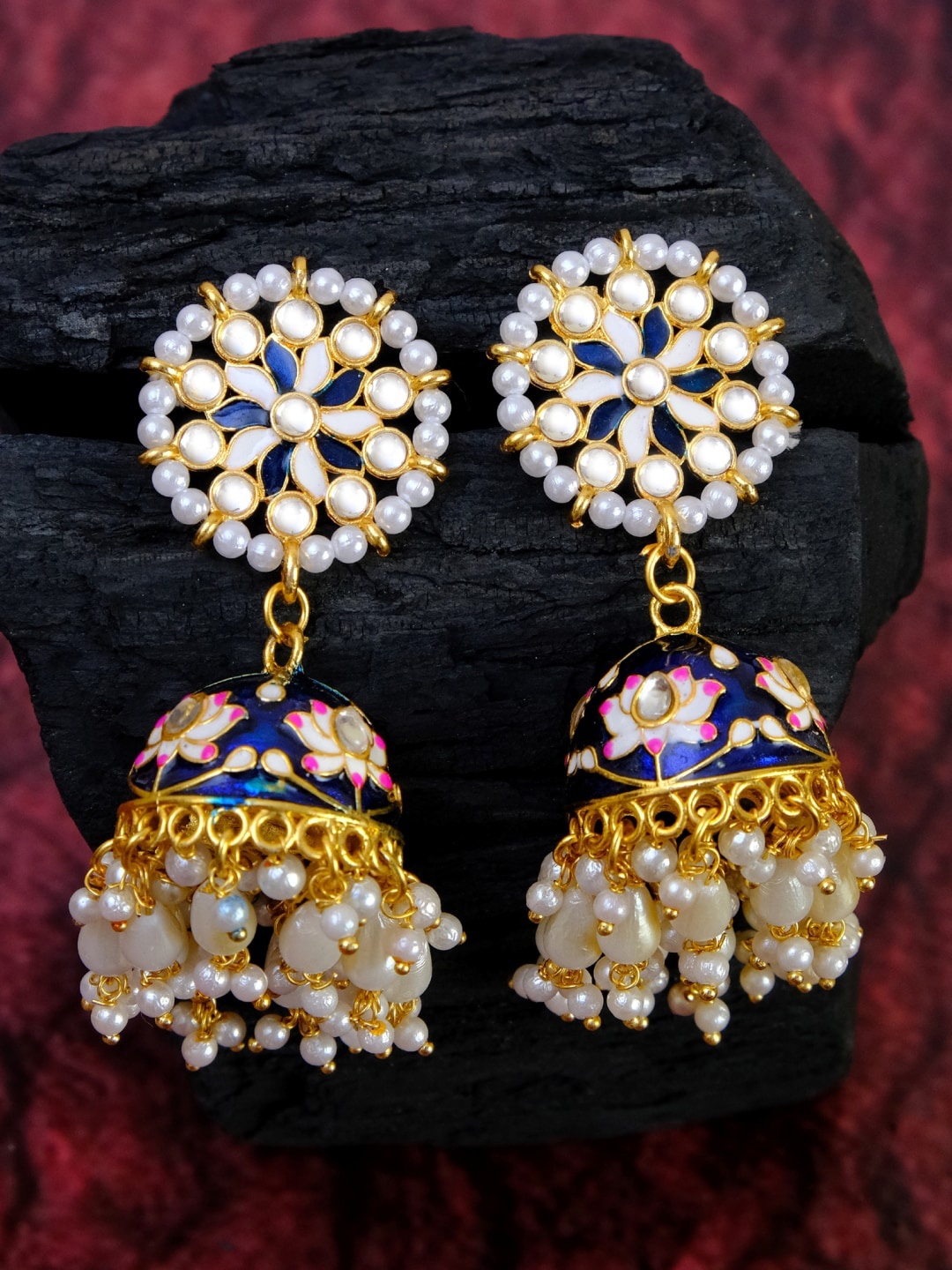 

Crunchy Fashion Gold-Plated White Contemporary Jhumkas Earrings