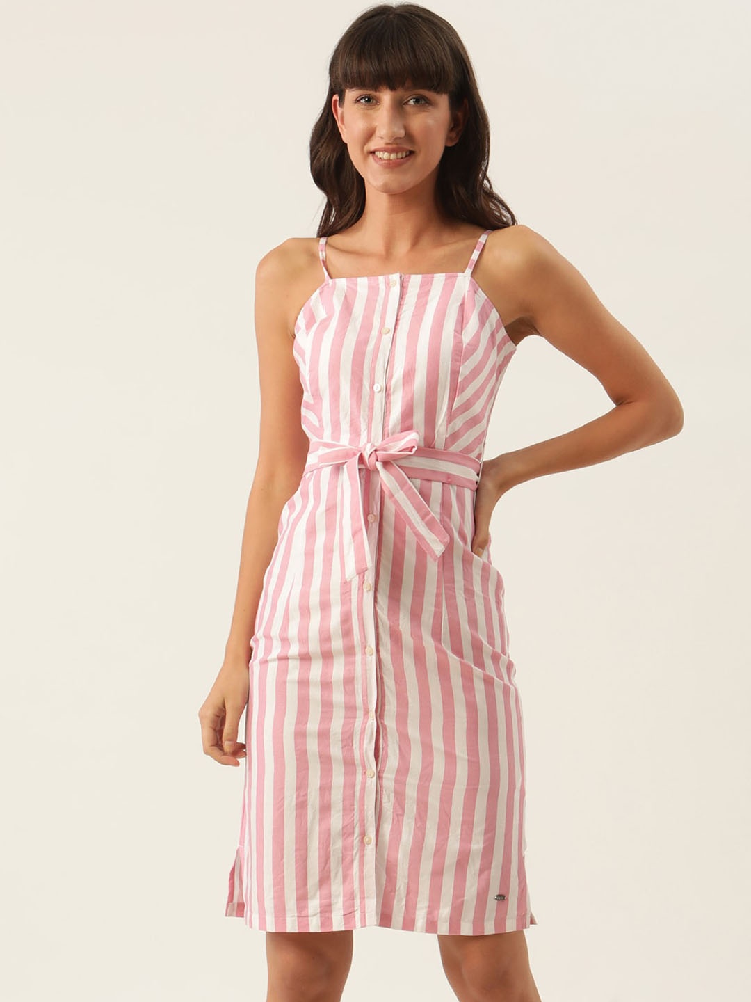 

ELLE Pink Striped A-Line Dress