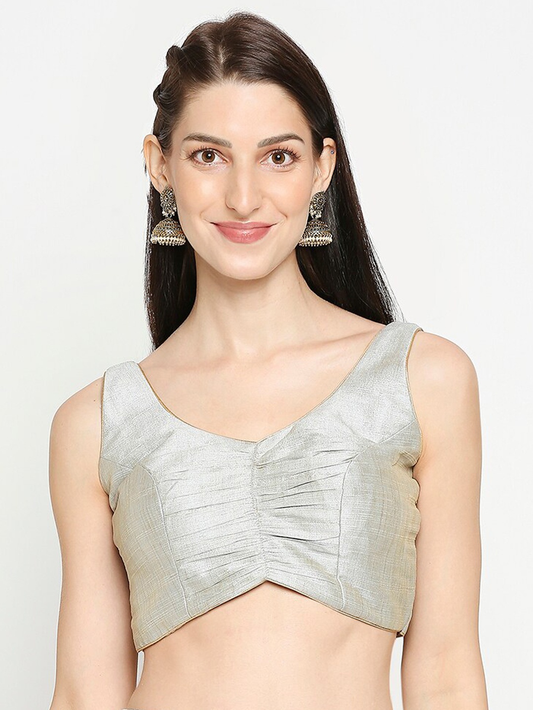 

SALWAR STUDIO Women Grey Solid Silk Saree Blouse