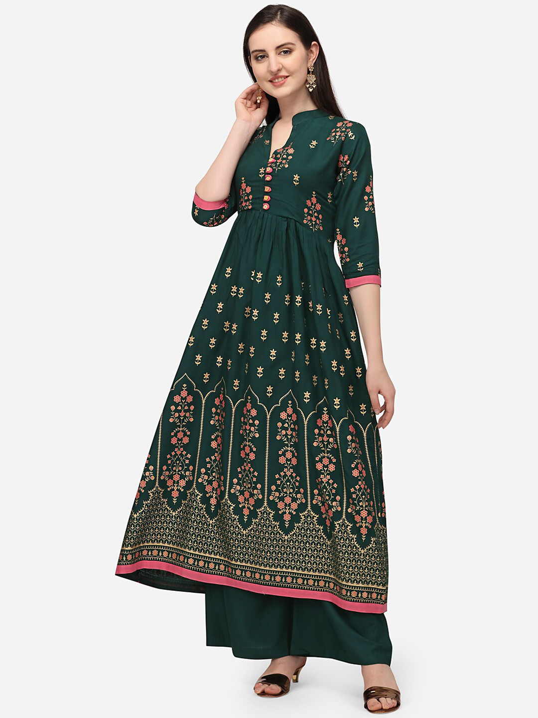

Florence Women Green Floral Printed Empire Kurta with Palazzos