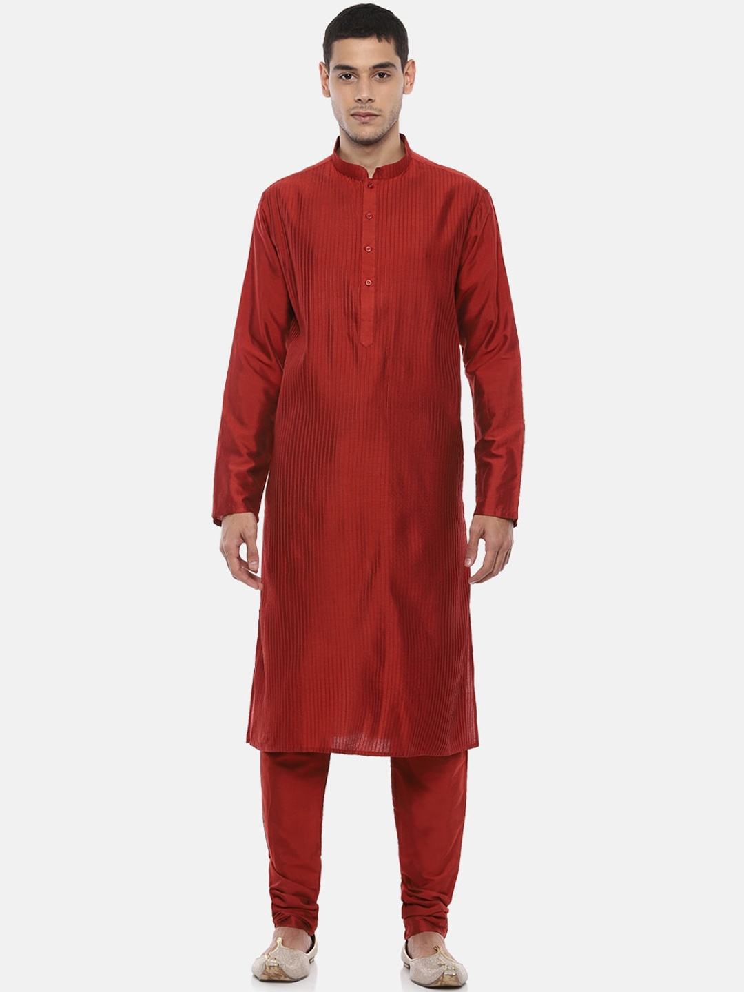 

Louis Philippe Men Maroon Striped Kurta with Pyjamas