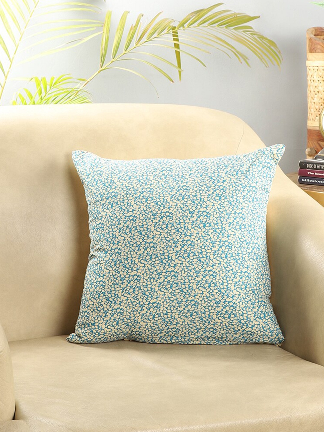 

The Decor Mart Blue & Beige Floral Square Cushion Covers