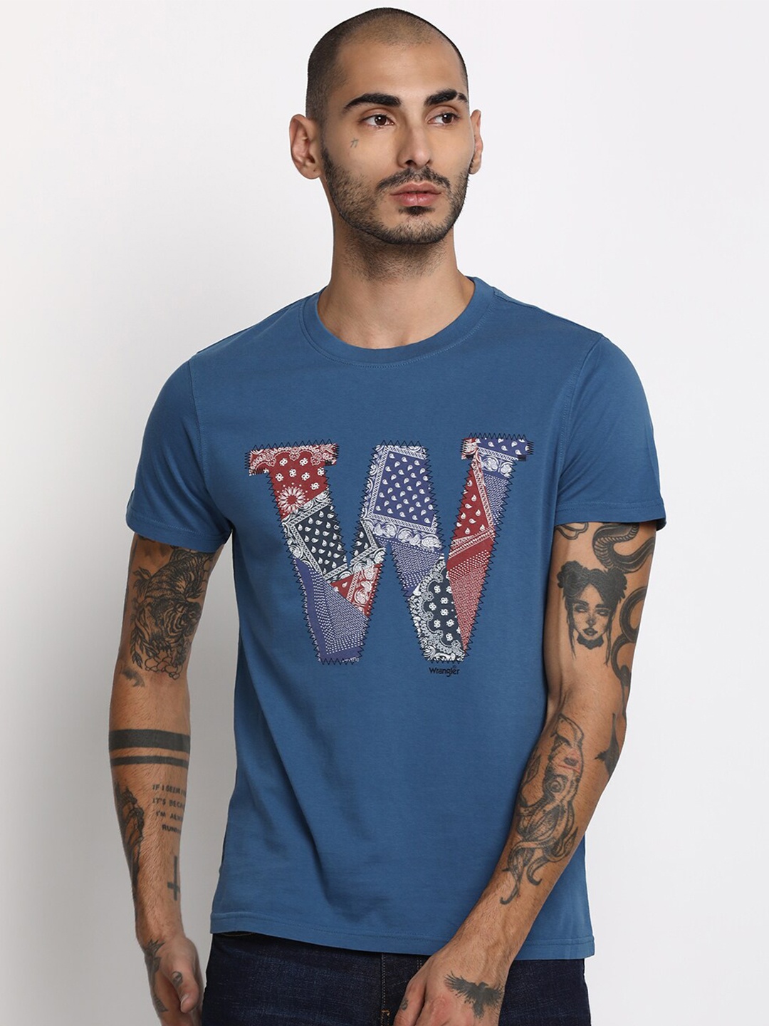 Wrangler Men Blue Typography Printed T-shirt
