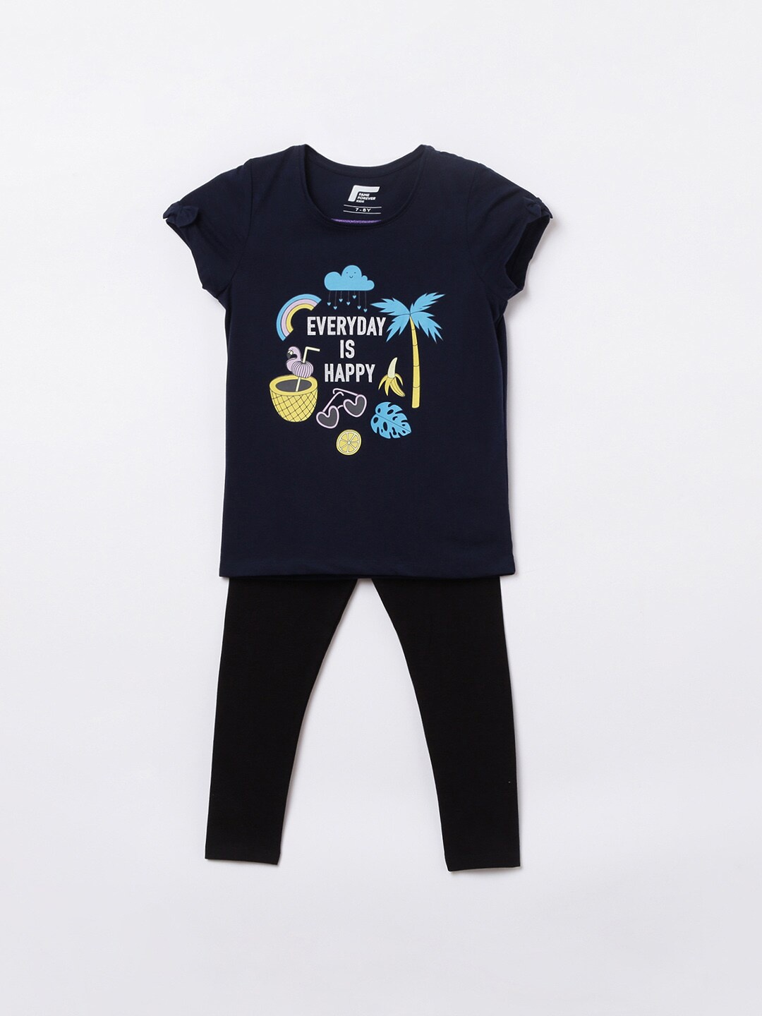 

Fame Forever by Lifestyle Girls Multi & Black Printed T-shirt with Leggings