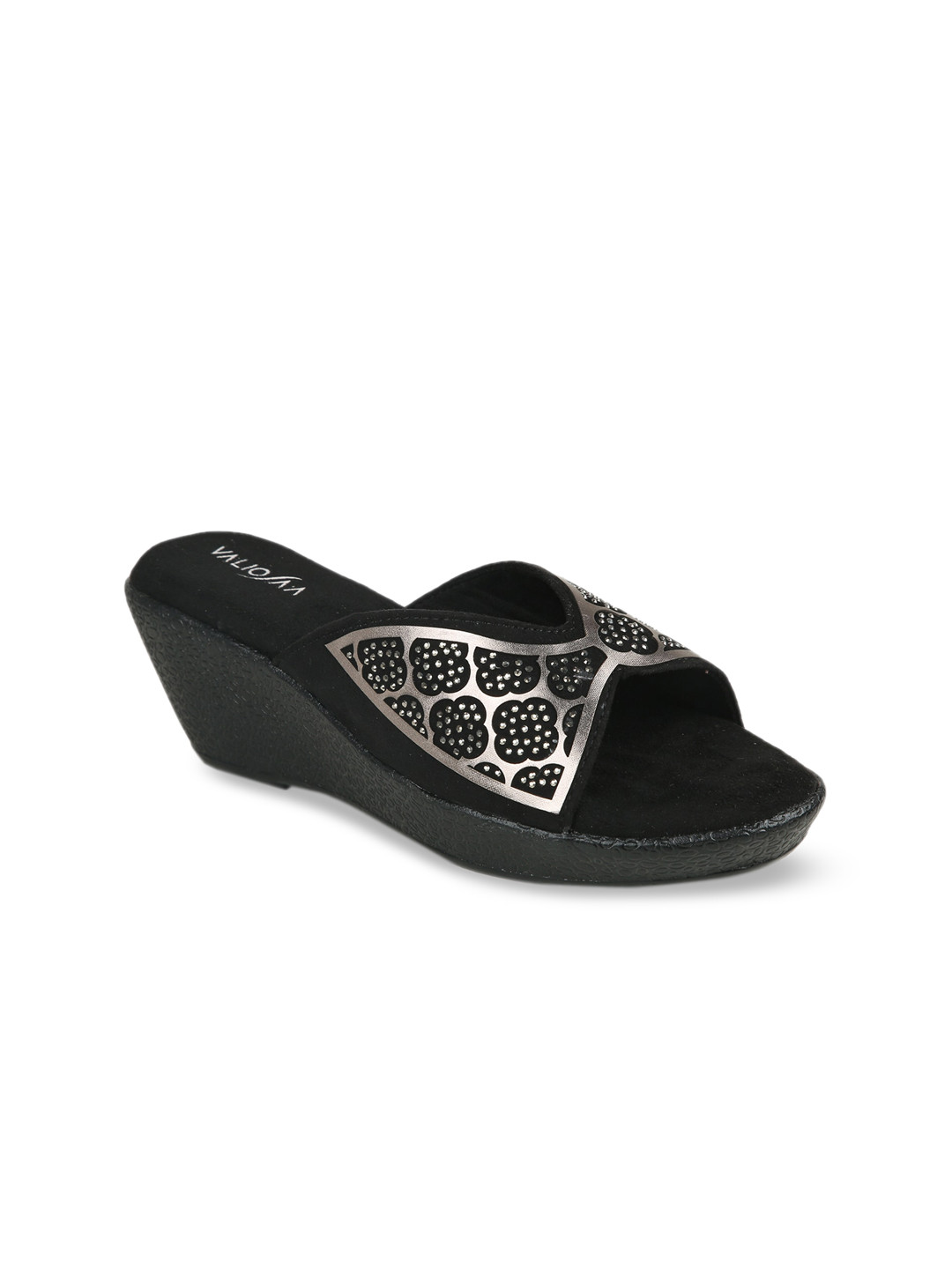 

VALIOSAA Black Printed Wedge Mules
