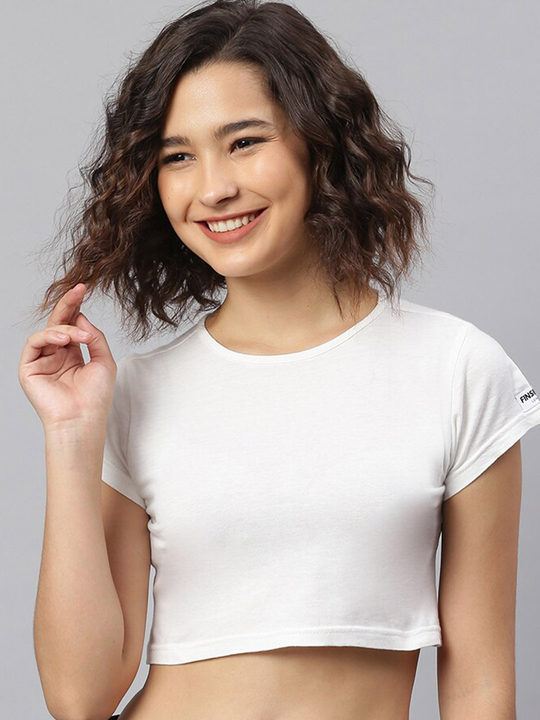 

FINSBURY LONDON White Pure Cotton Regular Crop Top