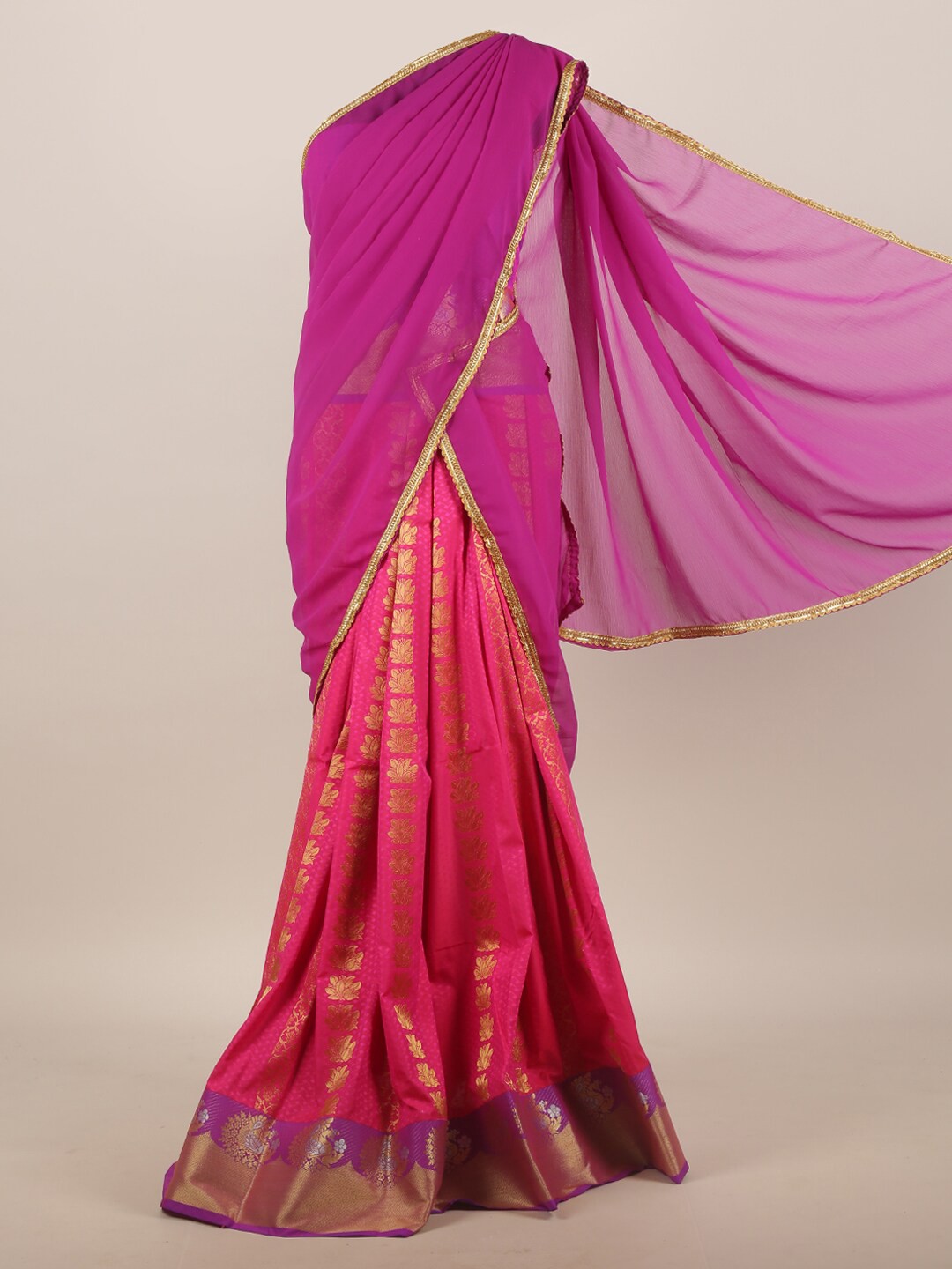 

Pothys Pink & Peach-Coloured Woven Design Half Saree