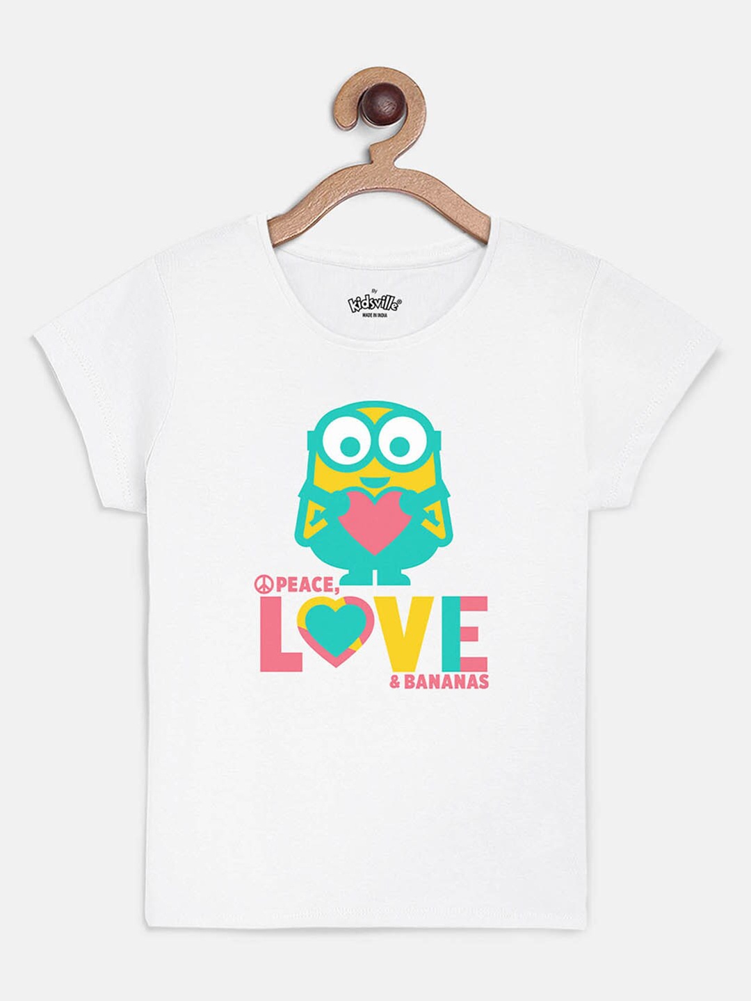 

Kids Ville Girls White Minions Printed Cotton Pure Cotton T-shirt