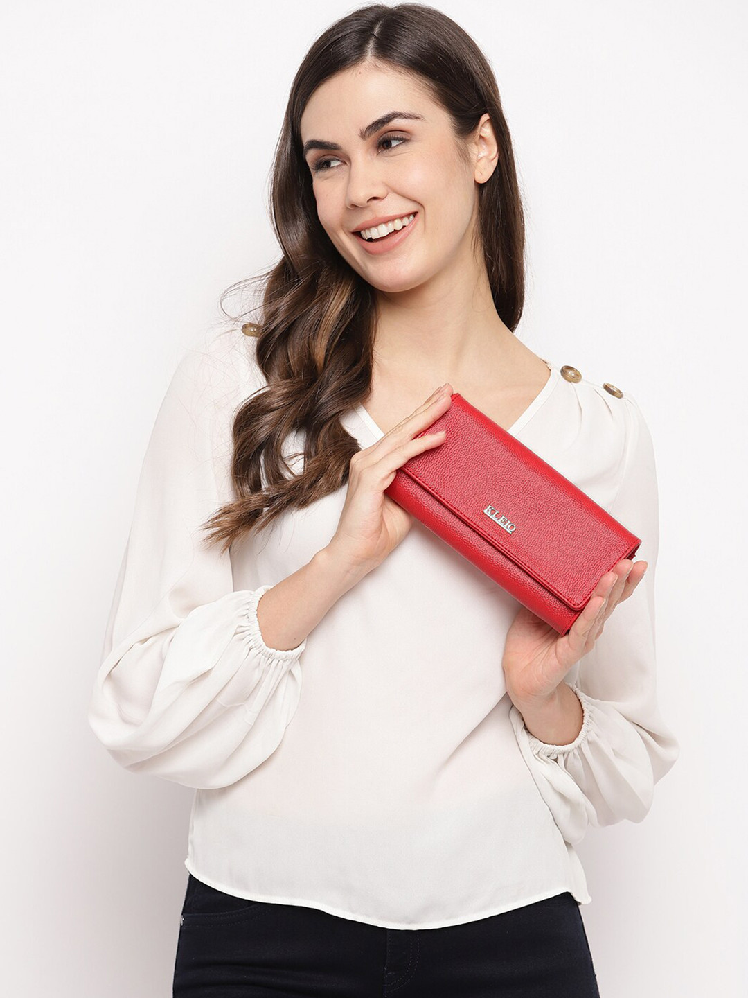 

KLEIO PU Solid Women Envelope Wallet, Red