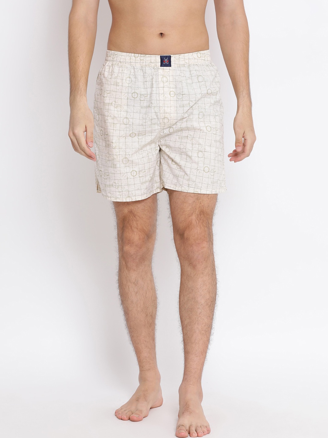 

Crimsoune Club Men Cream-Coloured Checked Pure Cotton Boxers
