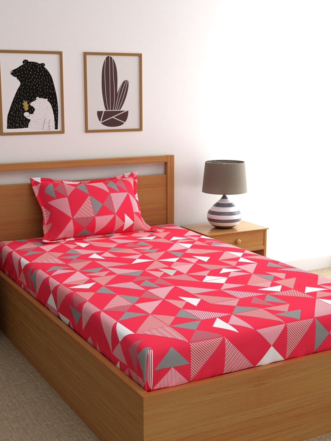 

BLUE DAHLIA Red & White Graphic 210 TC Single Bedsheet with 1 Pillow Covers