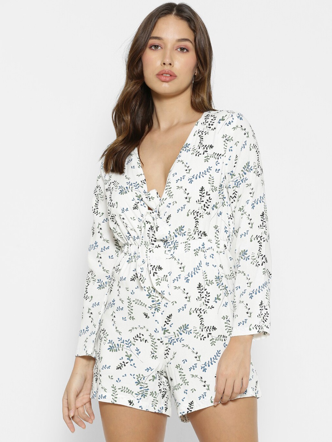 

FOREVER 21 White & Blue Printed Jumpsuit