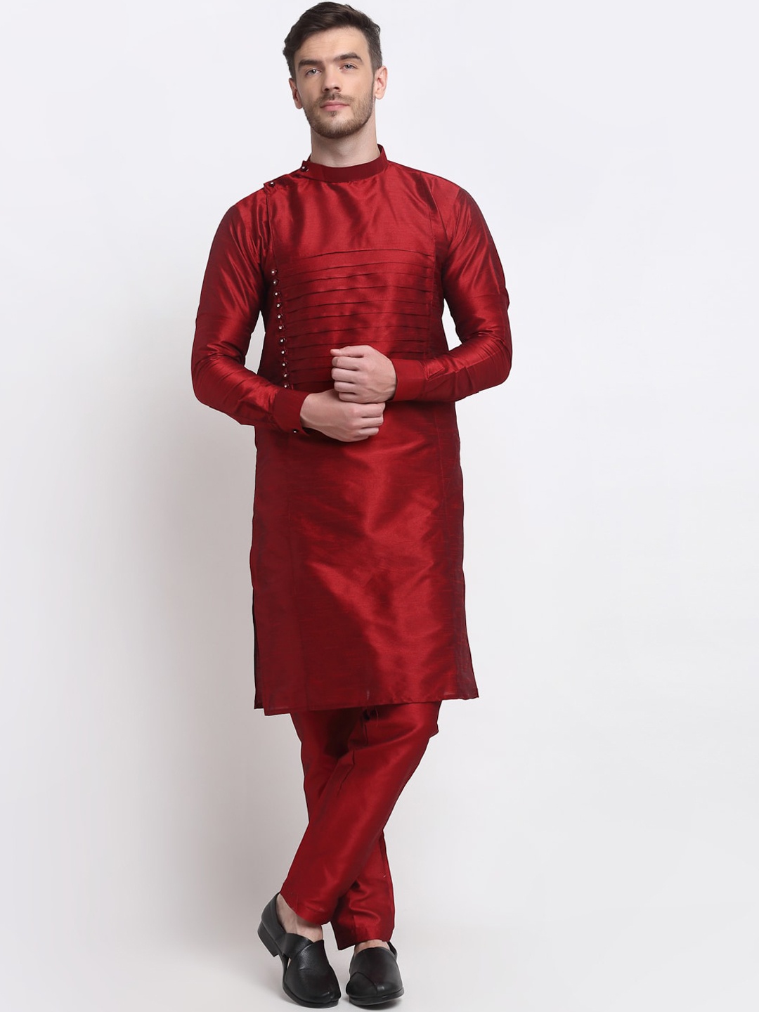 

Benstoke Men Maroon Angrakha Kurta with Pyjamas