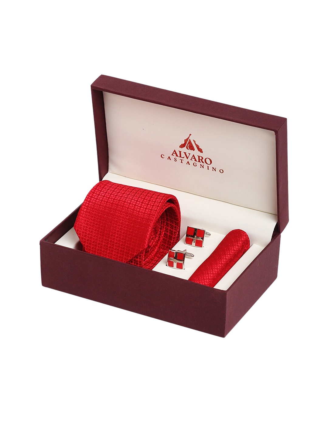 

Alvaro Castagnino Men Red & Silver-Toned Woven-Design Accessory Gift Set