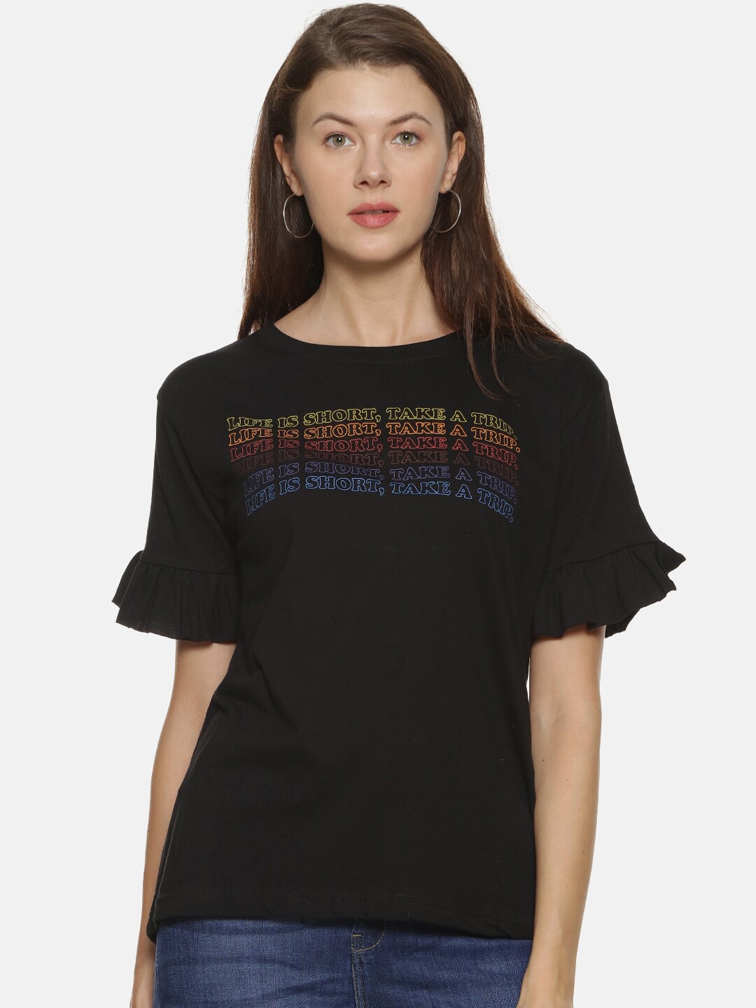 

Campus Sutra Black Bell Sleeve Regular Top