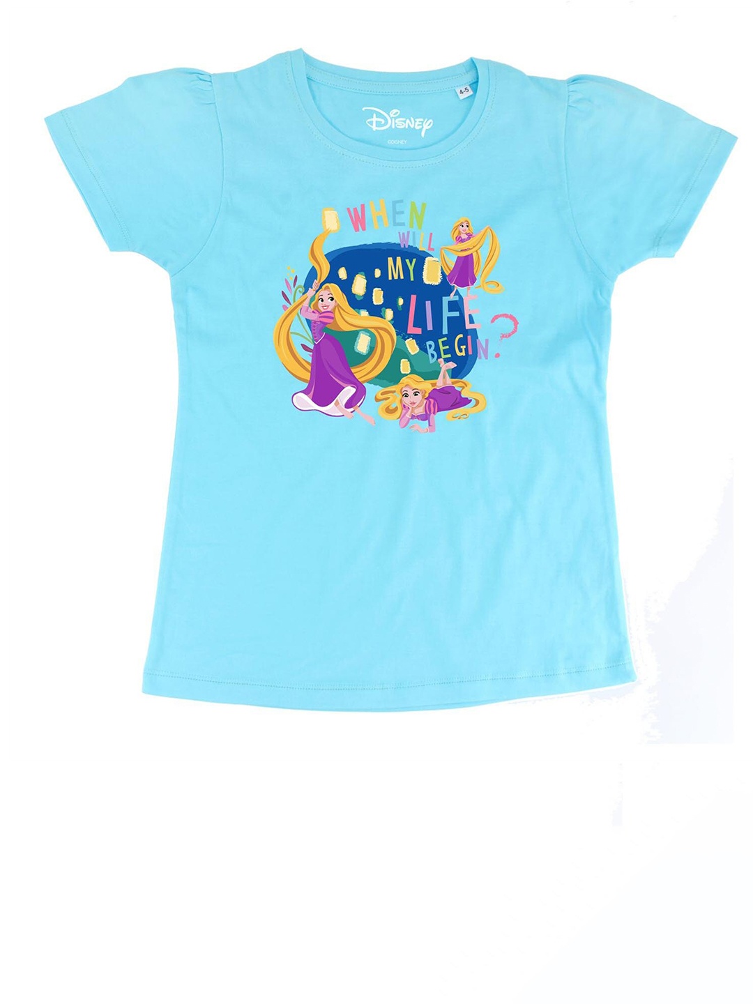 

Disney by Wear Your Mind Turquoise Blue Puff Sleeve Disney Princess Regular Cotton Top