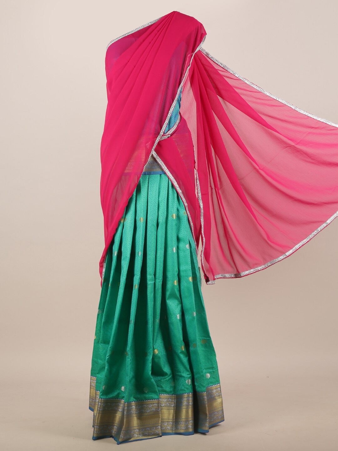 

Pothys Pink & Green Woven Design Zari Saree