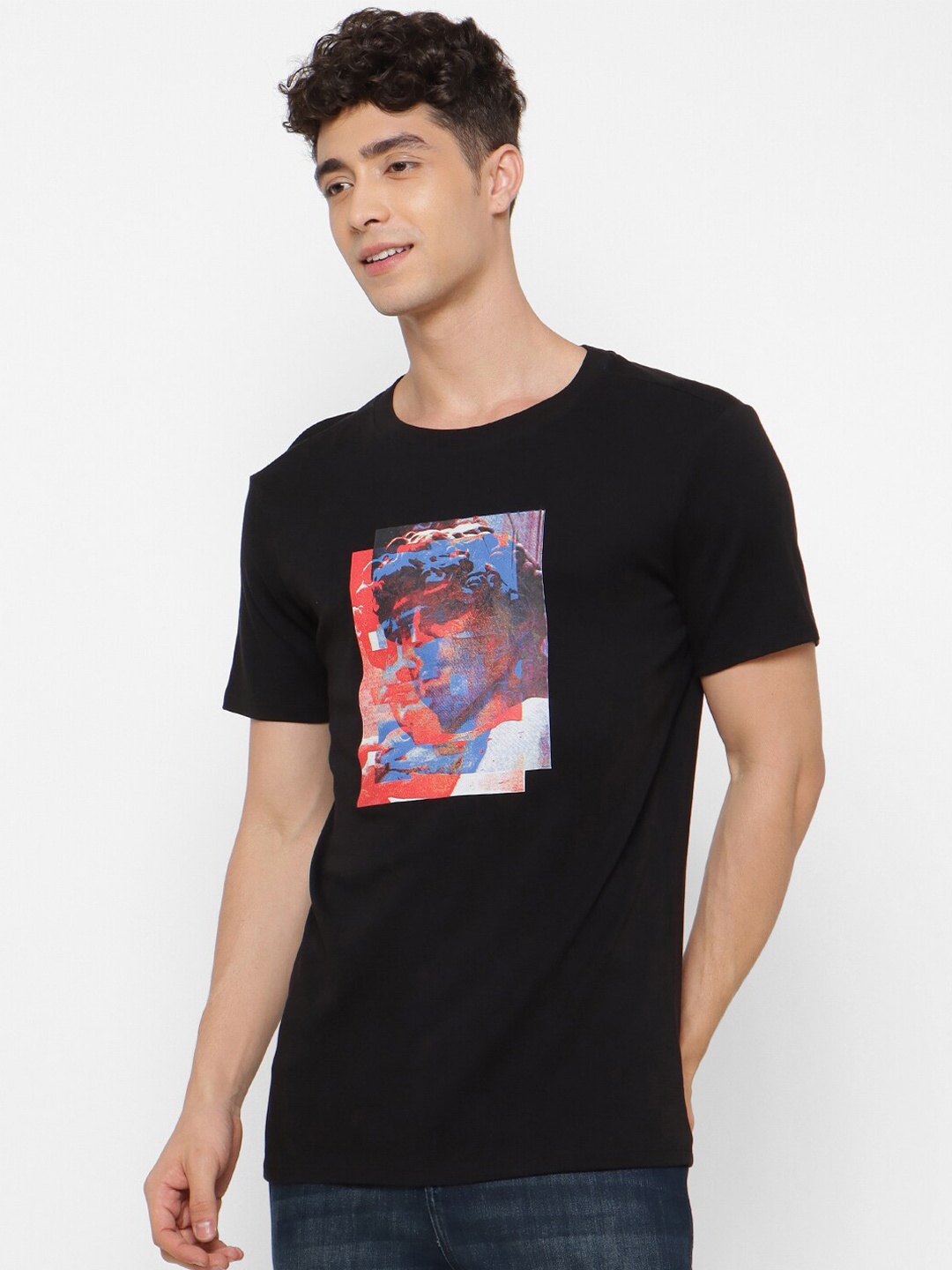 

FOREVER 21 Men Black Printed Applique T-shirt